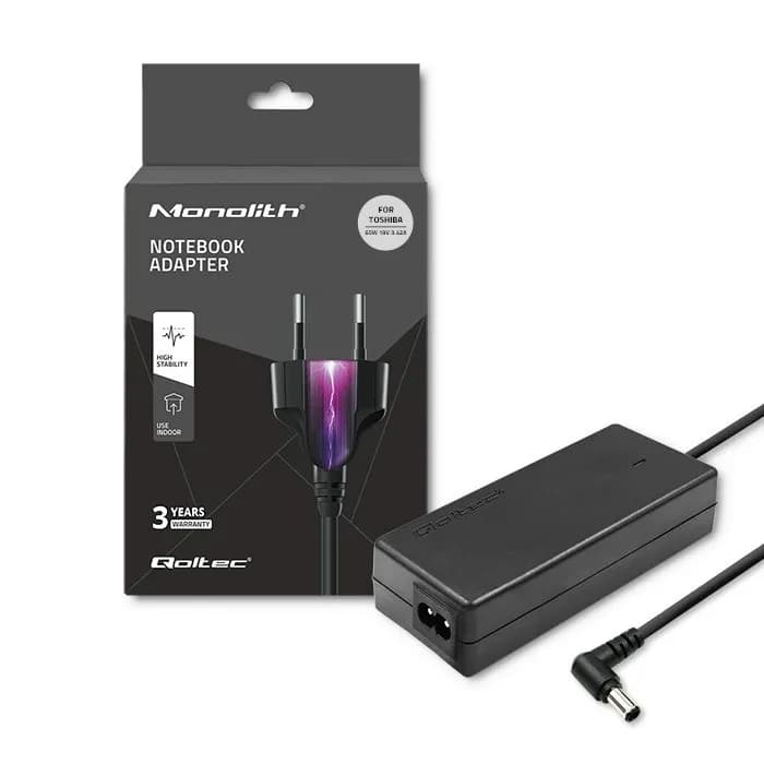 Qoltec Zasilacz 50073.65W do notebooka Toshiba (19 V; 3,42 A; 65W; 5.5 mm x 2.5 mm), zdjęcie 1 z 9