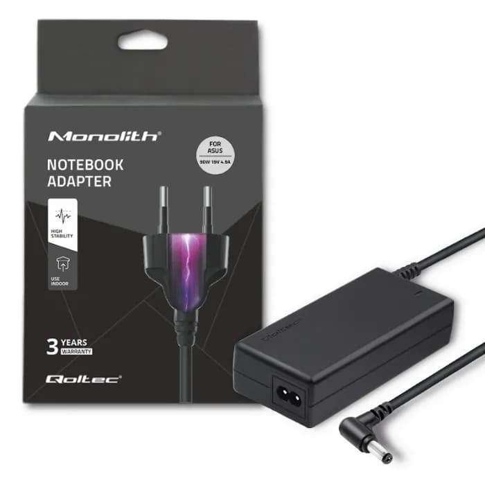Qoltec Zasilacz 50075.90W do notebooka Asus (19 V; 4,74 A, 4,9 A; 90W; 5.5 mm x 2.5 mm), zdjęcie 1 z 7