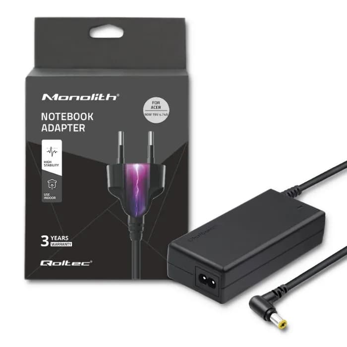 Qoltec Zasilacz 50087.90W do notebooka Acer (19 V; 4,74 A; 90W; 5.5 mm x 1.7 mm), zdjęcie 1 z 9