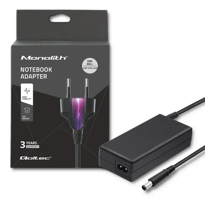 Qoltec Zasilacz 51519.65W do notebooka DELL (19,5 V; 3,34 A; 65W; 7.4 mm x 5 mm), zdjęcie 1 z 9
