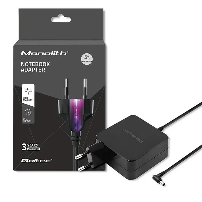 Qoltec Zasilacz sieciowy 51745 do notebooka Asus (19 V; 3,42 A; 65W; 5.5 mm x 2.5 mm), zdjęcie 1 z 7