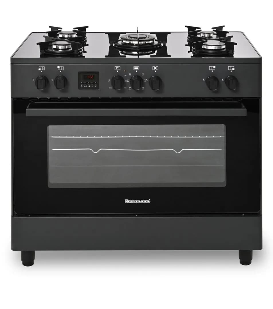 Ravanson Kuchnia gazowo-elektryczna KWGE-K90 Glass Black | 5 palników + palnik WOK | termoobieg |, zdjęcie 1 z 5