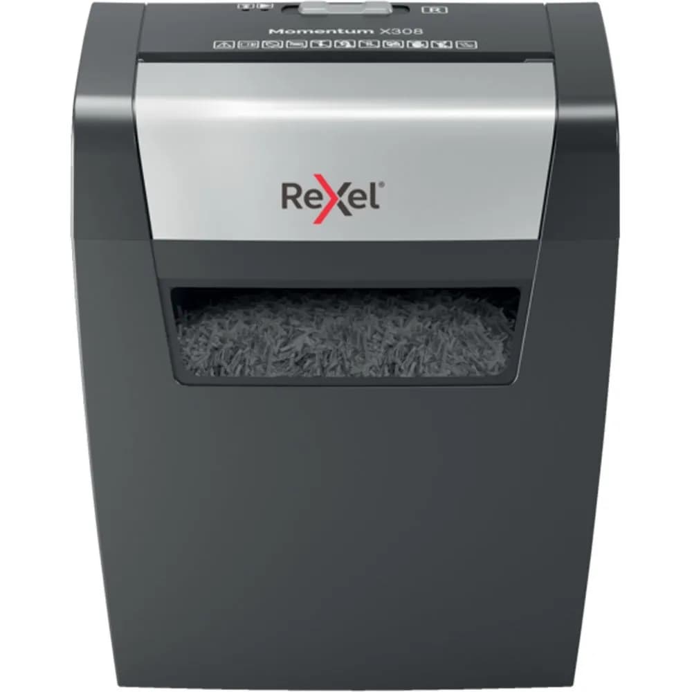 Rexel Niszczarka Momentum X308, 8 kartek, P-3, 15 l kosz, czarna, zdjęcie 1 z 8