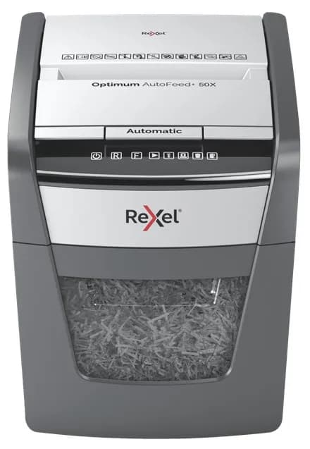 Rexel Niszczarka Optimum AutoFeed+ 50X, (P-4), 50 kartek, 20 l kosz, zdjęcie 1 z 5