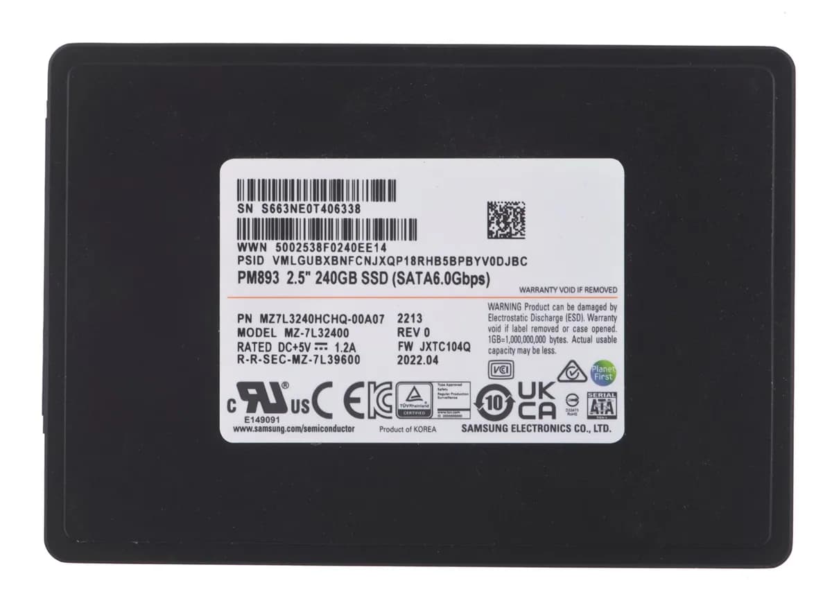 Samsung Dysk SSD PM893 240GB SATA 2.5" MZ7L3240HCHQ-00A07 (DWPD 1), zdjęcie 1 z 3
