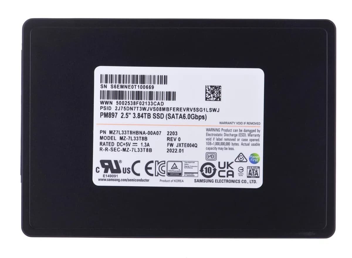 Samsung Dysk SSD PM897 3.84TB SATA 2.5" MZ7L33T8HBNA-00A07 (DWPD 3), zdjęcie 1 z 3