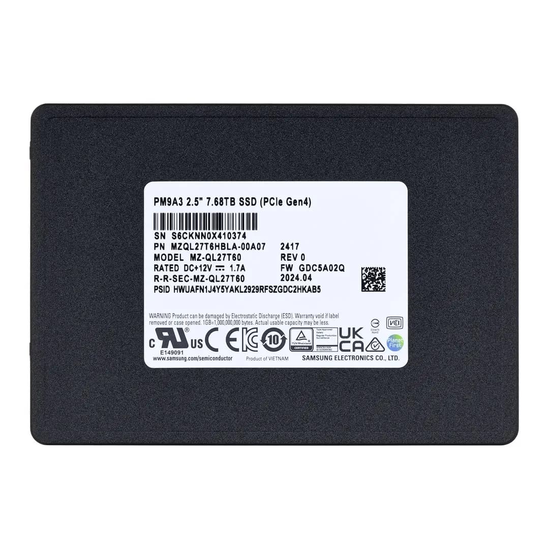 Samsung Dysk SSD PM9A3 7.68TB U.2 NVMe Gen4 MZQL27T6HBLA-00A07 (DWPD 1), zdjęcie 1 z 5