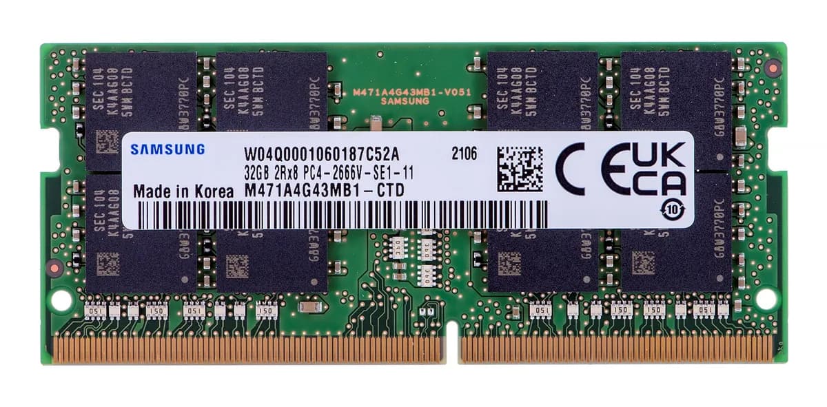 Samsung SO-DIMM 32GB DDR4 2Rx8 2666MHz PC4-21300 M471A4G43MB1-CTD, zdjęcie 1 z 3