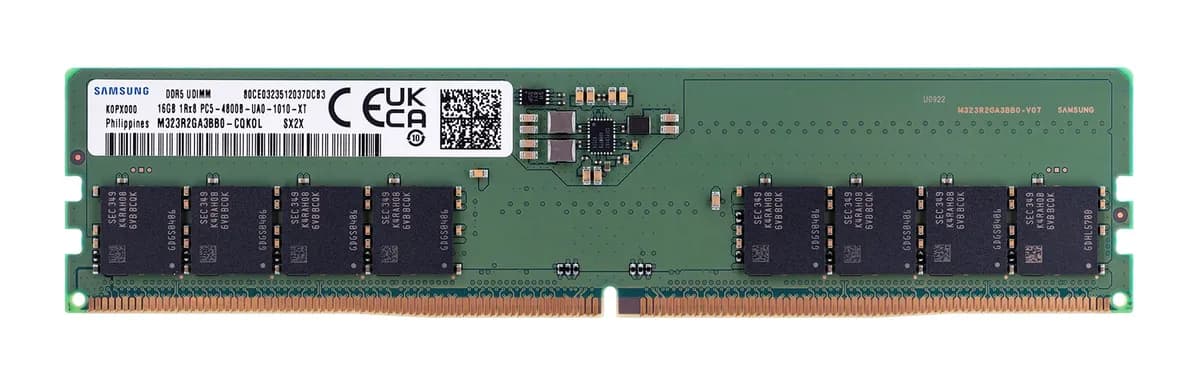 Samsung UDIMM non-ECC 16GB DDR5 1Rx8 4800MHz PC5-38400 M323R2GA3BB0-CQK, zdjęcie 1 z 3