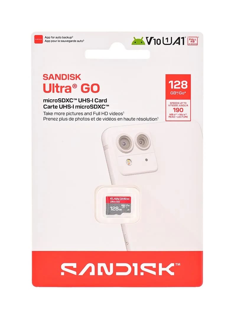 SanDisk Ultra Go microSD UHS-I 128GB MicroSD 190MB/s(R), zdjęcie 1 z 5