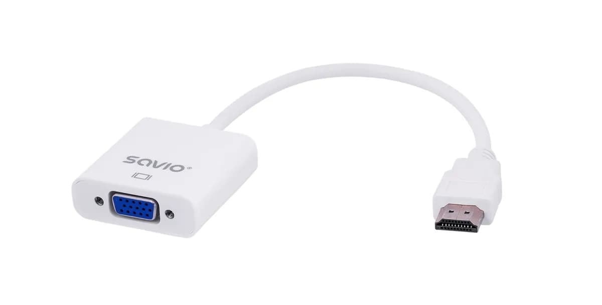 Savio Adapter CL-27/B (HDMI M - D-Sub (VGA) F; 0,10m; kolor biały), zdjęcie 1 z 4