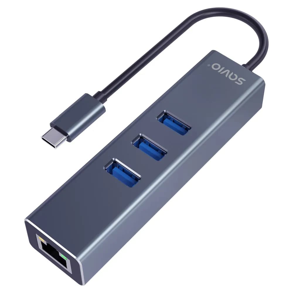 Savio AK-57 3-PORTOWY HUB USB-C Z ADAPTEREM RJ-45, zdjęcie 1 z 8