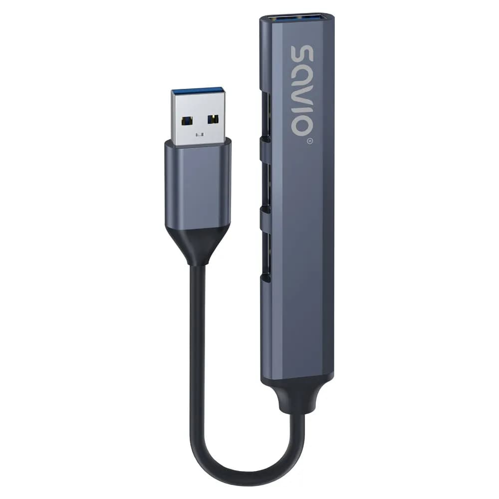 Savio HUB USB-A - 3 X USB-A 2.0, 1 X USB-A 3.0, SZARY AK-70, zdjęcie 1 z 2