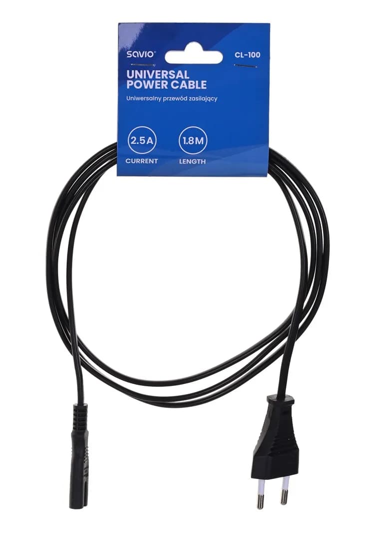 Savio Kabel CL-100 (2-Pin F - Euro M; 1,8m; kolor czarny), zdjęcie 1 z 3