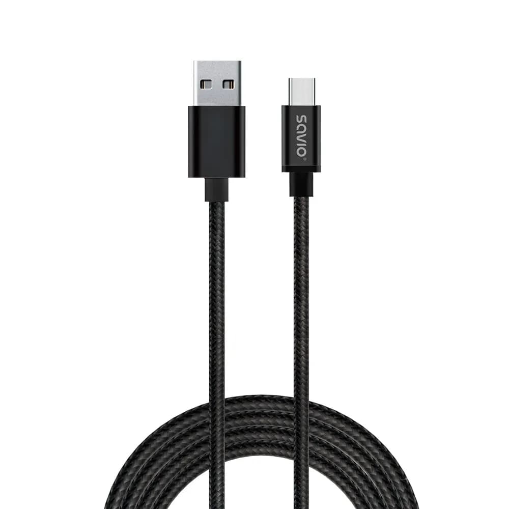 Savio Kabel CL-129 (USB typu C - USB 2.0 typu A ; 2m; kolor czarny), zdjęcie 1 z 5