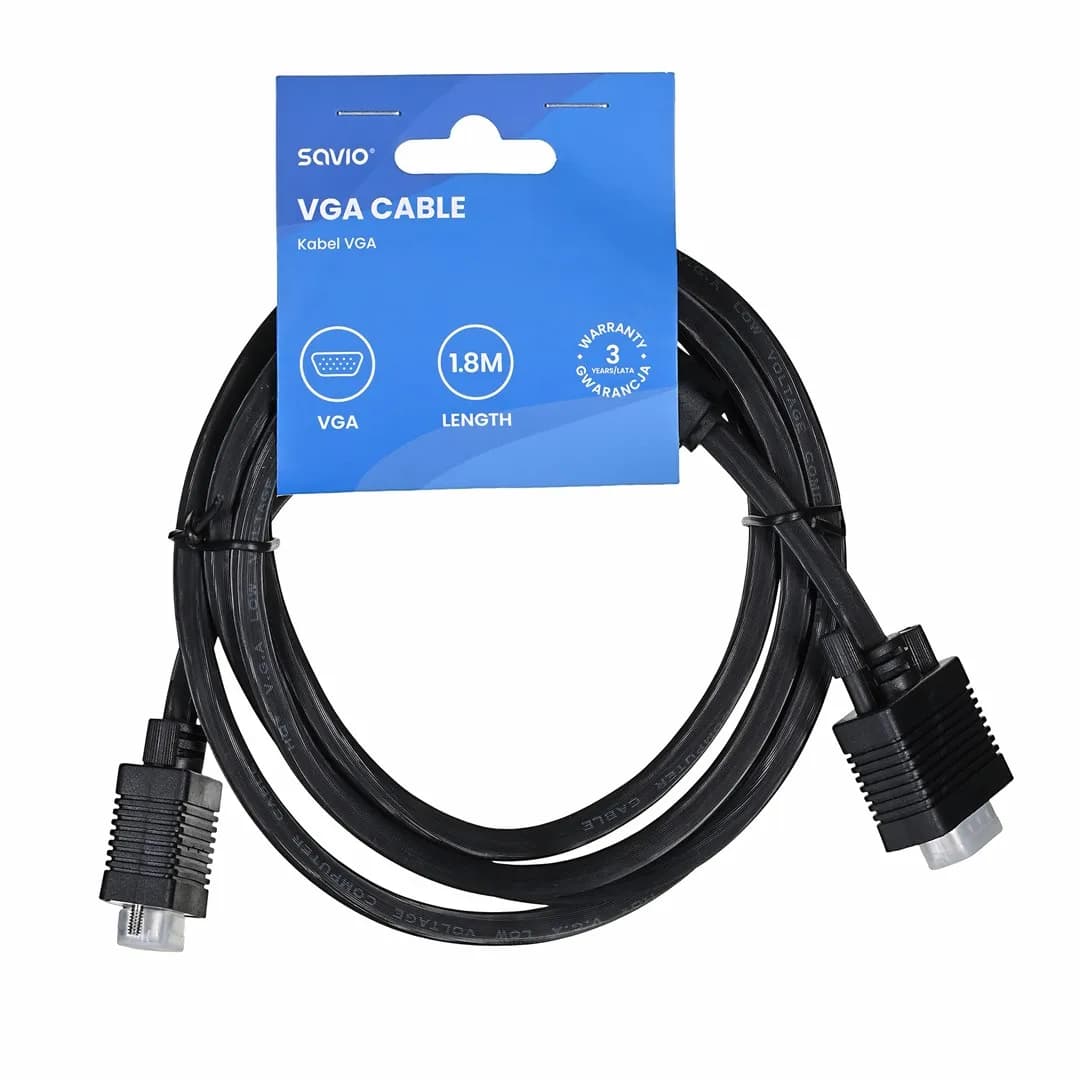 Savio KABEL VGA (M) – VGA (M) EKRANOWANY + 2 FERYTY 1,8M CL-202, zdjęcie 1 z 3