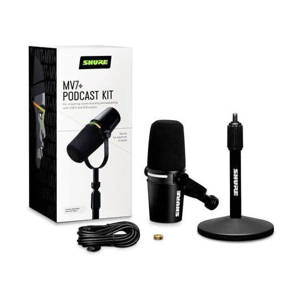 Shure MV7+-K-BNDL - Mikrofon lektorski/wokalny ze złączem XLR/USB-C Czarny + statyw biurkowy, zdjęcie 1 z 5