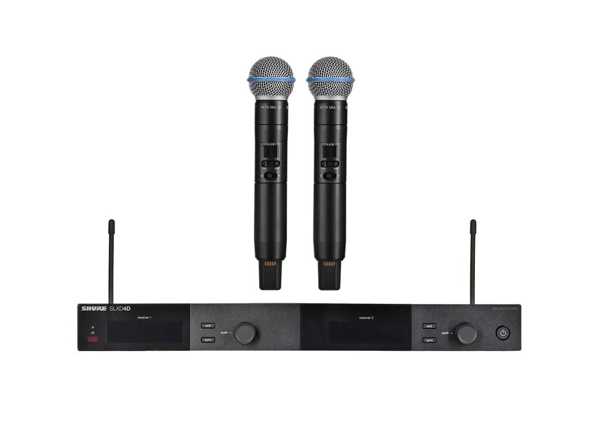 Shure SLXD24DE/B58-G59 - Podwójny cyfrowy system bezprzewodowy z dwoma nadajnikiami/mikrofonami, zdjęcie 1 z 12