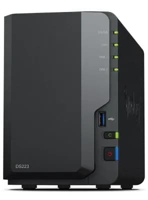 Synology NAS DS223; Tower; 2x (3.5" SATA HDD)/2.5" HDD SSD); Realtek RTD1619B;,2GB DDR4, 1x 1GbE, zdjęcie 1 z 7