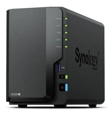 Synology NAS DS225+; Tower; 2x (3.5" SATA HDD/SSD), Intel Celeron J4125; 2GB DDR4 (max. 6GB), 2x