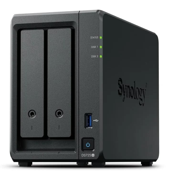 Synology NAS DS725+, Tower, 2x 2.5"/3.5" SATA + 2x M.2 2280 NVMe SSD; AMD Ryzen R1600; 4GB DDR4