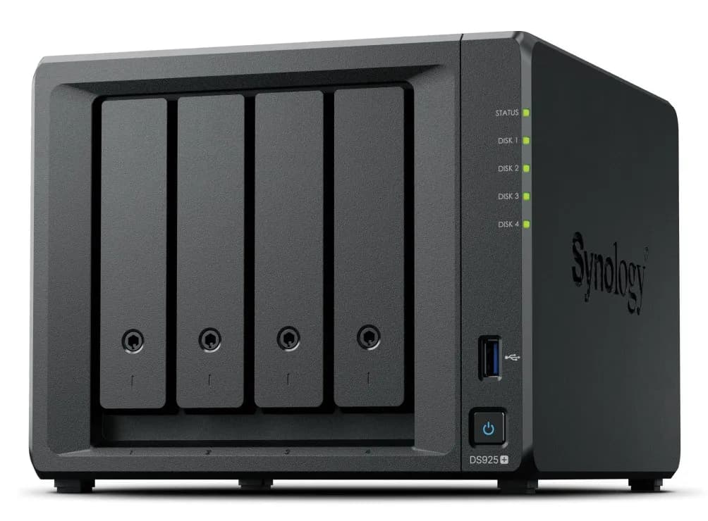 Synology NAS DS925+; Tower; 4x (3.5" SATA HDD); AMD Ryzer V1500B; 4 GB DDR4 ECC SODIMM (max. 32GB), zdjęcie 1 z 7