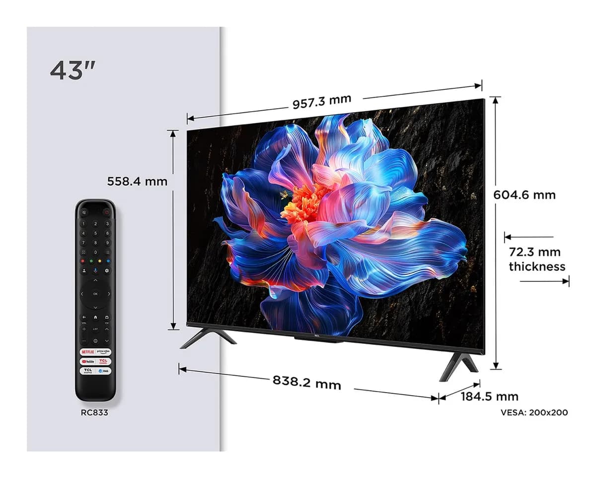 Tcl Telewizor 43P6K LED 43" 4K Ultra HD Google TV Dolby Digital DVB-T2 Metaliczny, zdjęcie 1 z 7
