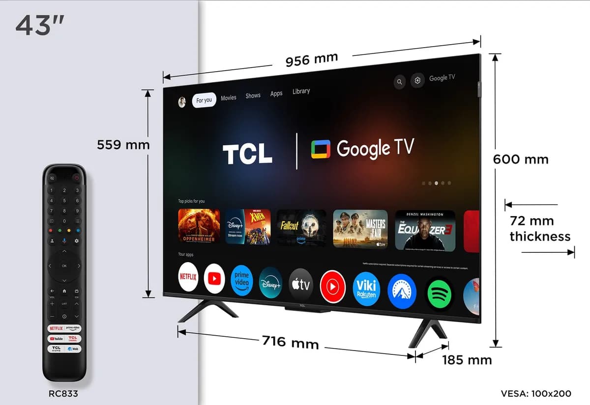 Tcl Telewizor 43P7K QLED 43" 4K Ultra HD Google TV Dolby Atmos DVB-T2 Metaliczny (OUTLET), zdjęcie 1 z 12