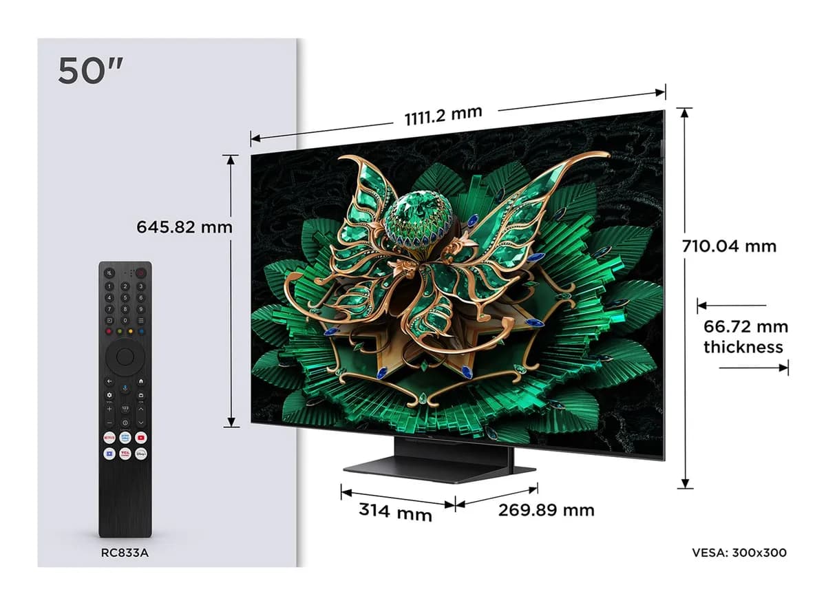 Tcl Telewizor 50C7K QD-Mini LED 50" 4K Ultra HD Google TV Dolby Atmos DVB-T2 Czarny, zdjęcie 1 z 6