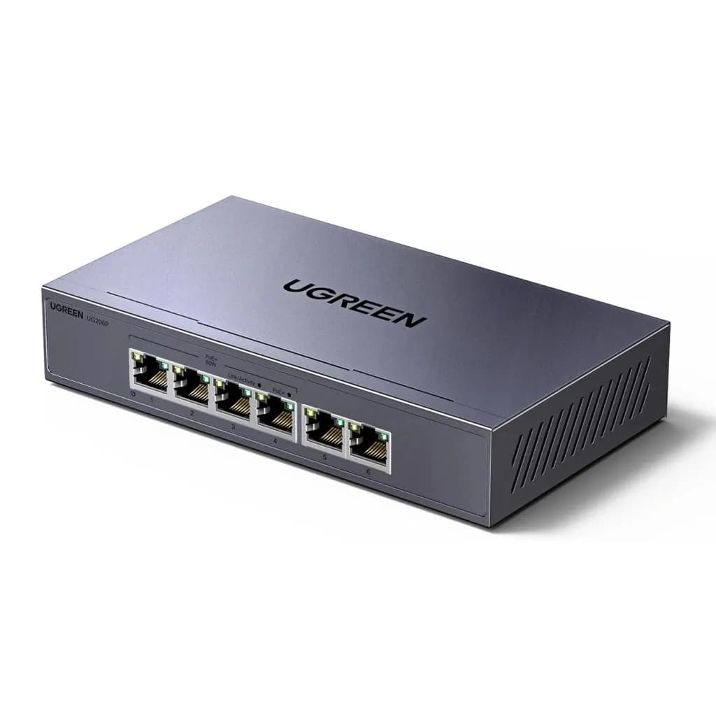Ugreen Switch przełącznik ethernet 6-Portowy 1Gb/s z PoE - szary, zdjęcie 1 z 9
