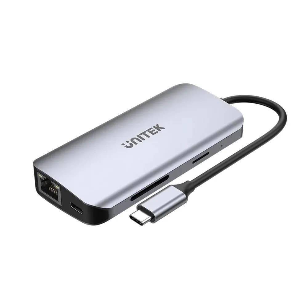 Unitek AKTYWNY HUB USB-C 2X HDMI, CZYTNIK SD, 4K, RJ-45, PD 100W, 5 GBPS, zdjęcie 1 z 5