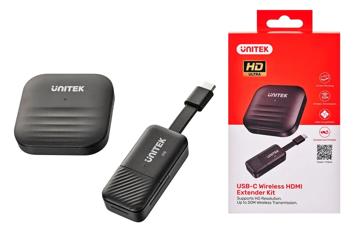 Unitek BEZPRZEWODOWY NADAJNIK HDMI DO 50M, USB-C, CZARNY, zdjęcie 1 z 8