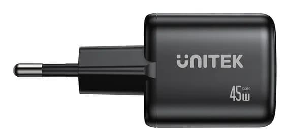 Unitek ŁADOW. SIECIOWA 2X GAN 45W, 2XUSB-C PD 3.0, QC, CZARNA, zdjęcie 1 z 12