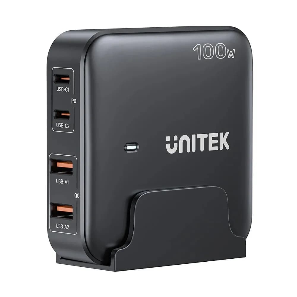 Unitek ŁADOWARKA BIURKOWA GAN 100W 2XUSB-A 2XUSB-C CZARNA, zdjęcie 1 z 8