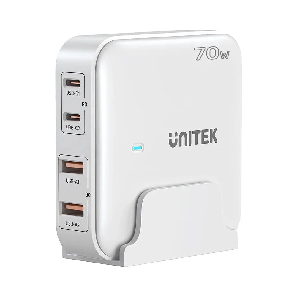 Unitek ŁADOWARKA BIURKOWA GAN 70W 2XUSB-A 2XUSB-C BIAŁA, zdjęcie 1 z 6