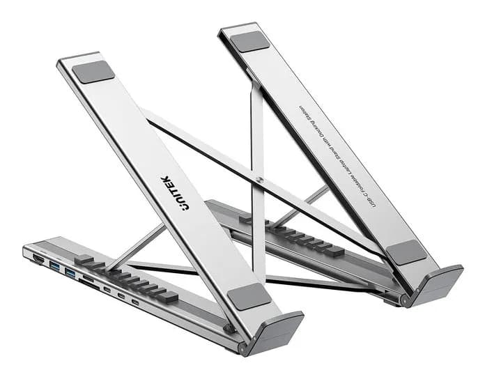 Unitek PODSTAWKA POD LAPTOP REGULOWANA + HUB USB-C/A, HDMI 2.0, PD 100W, zdjęcie 1 z 12