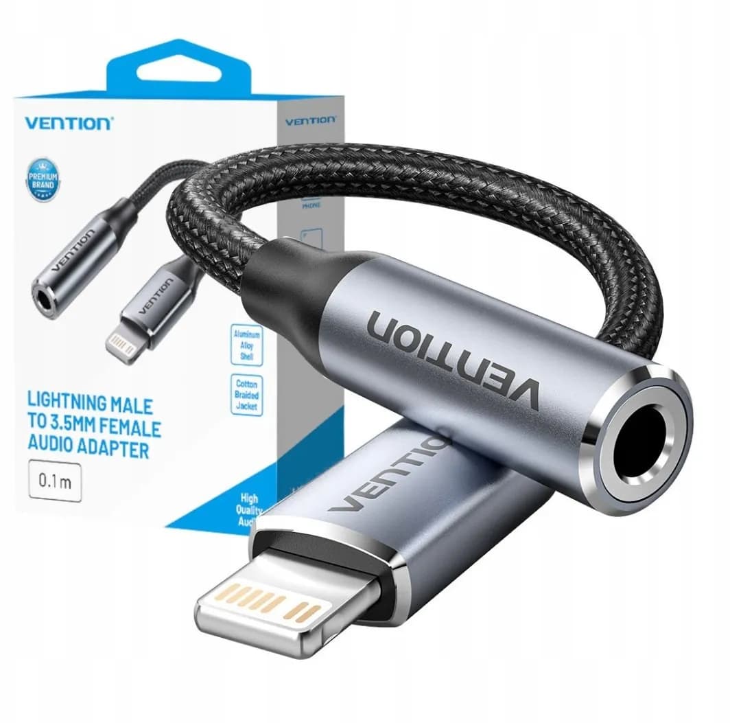 Vention Adapter Lightning męski do 3.5mm Jack 0,1m czarny, zdjęcie 1 z 3