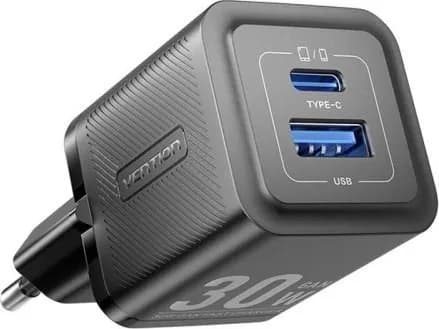 Vention Ładowarka 1x USB-A 1x USB-C GaN 30W czarna