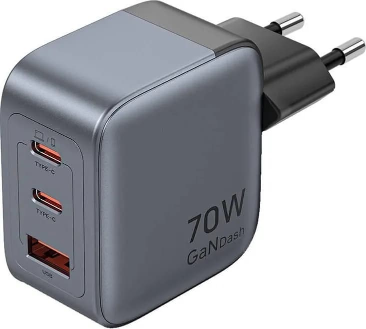 Vention Ładowarka 70W GaN PD 1x USB-A 2x USB-C czarna, zdjęcie 1 z 6