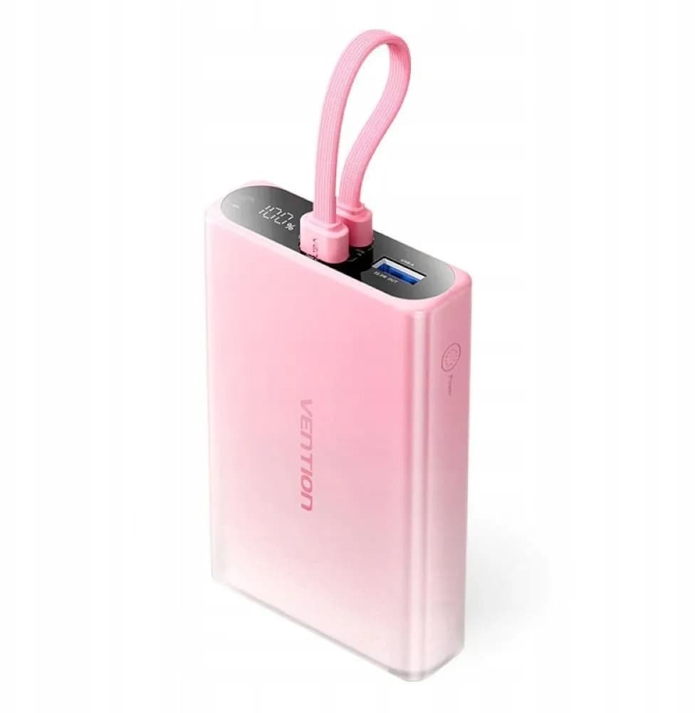 Vention Powerbank 10000 mAh USB-C + Lightning + USB-A 22,5W z wyświetlaczem LED różowy