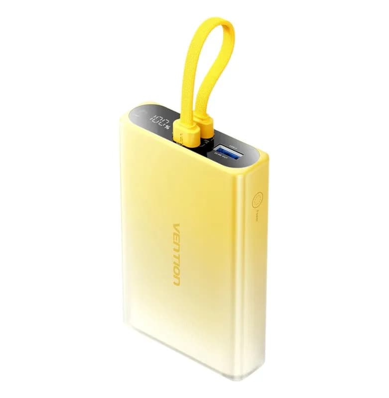 Vention Powerbank 10000 mAh USB-C + Lightning + USB-A 22,5W z wyświetlaczem LED żółty