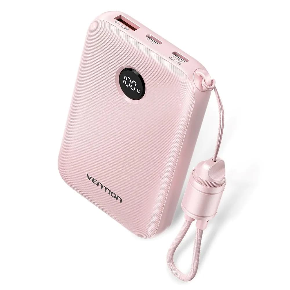 Vention Powerbank 10000mAh 2 x USB-C 1x USB-A z wyświetlaczem 22,5W różowy, zdjęcie 1 z 4