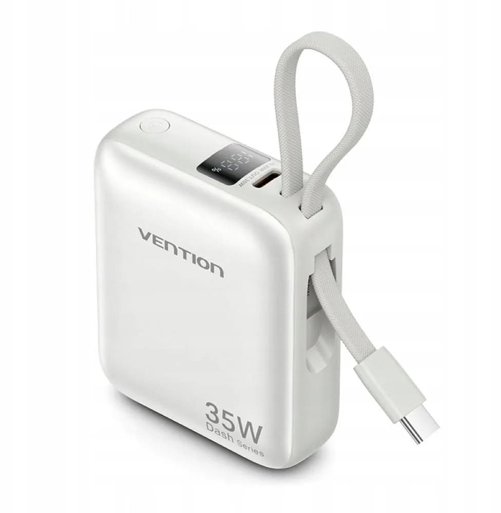 Vention Powerbank 10000mAh 35W PD z wbudowanym kablem USB-C beżowy, zdjęcie 1 z 3