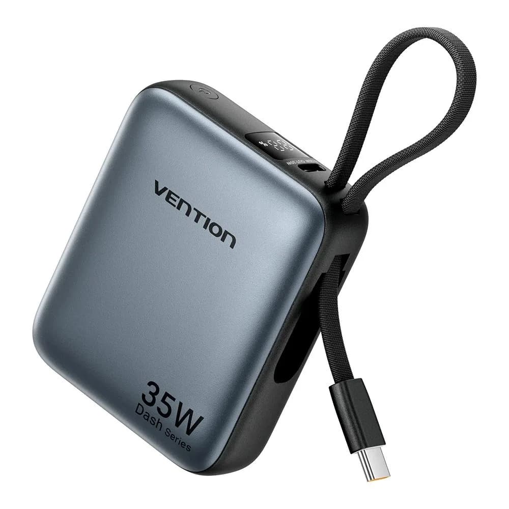 Vention Powerbank 10000mAh 35W PD z wbudowanym kablem USB-C szary, zdjęcie 1 z 5