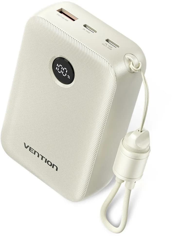 Vention Powerbank 20000mAh 2 x USB-C 1x USB-A z wyświetlaczem 22,5W beżowy, zdjęcie 1 z 2