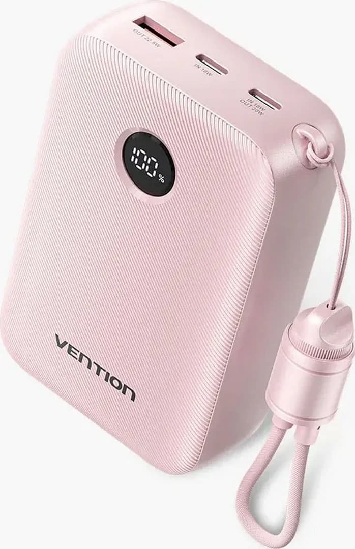Vention Powerbank 20000mAh 2 x USB-C 1x USB-A z wyświetlaczem 22,5W różowy