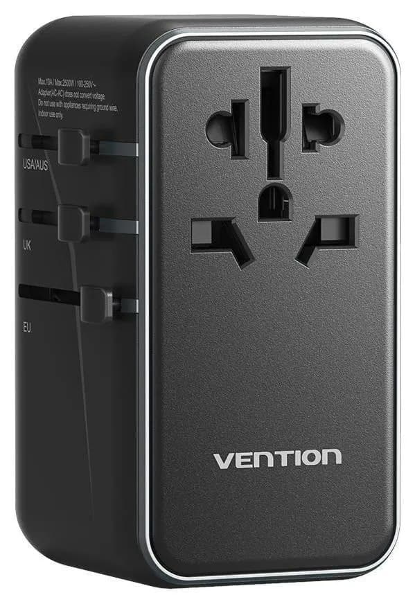 Vention Uniwersalny adapter podróżny z ładowarką 100W GaN 1x USB-A 3x USB-C czarny, zdjęcie 1 z 4