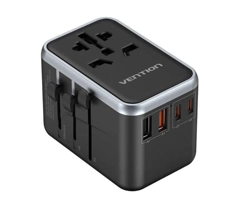 Vention Uniwersalny adapter podróżny z ładowarką 65W GaN 2x USB-A 2x USB-C czarny, zdjęcie 1 z 12