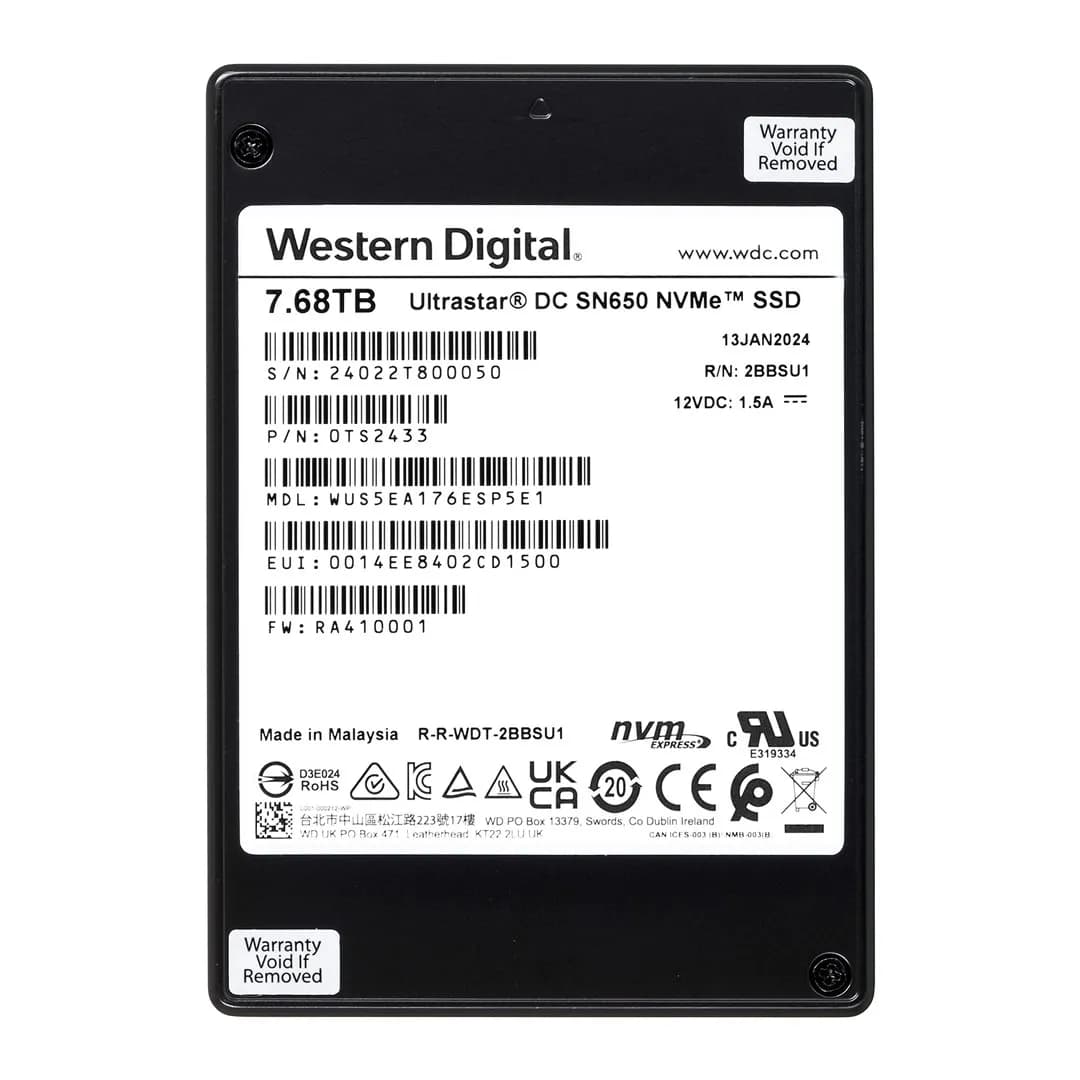 Western Digital Dysk SSD Ultrastar DC SN650 WUS5EA176ESP5E1 (7.68 TB; U.3; PCIe NVMe 4.0 ; 1DW/D; SE), zdjęcie 1 z 6