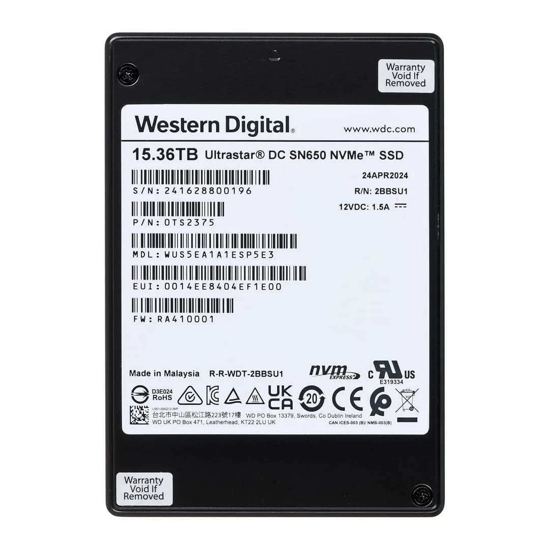 Western Digital Dysk SSD Ultrastar DC SN650 WUS5EA1A1ESP5E3 (15.36 TB; U.3; PCIe NVMe 4.0 ; 1DW/D; ISE), zdjęcie 1 z 5